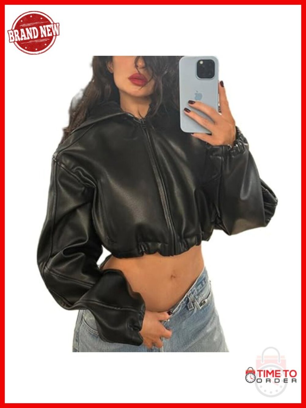 Women's Faux Leather Zip Up Hoodie Bomber Cropped Motorcycle Jacket